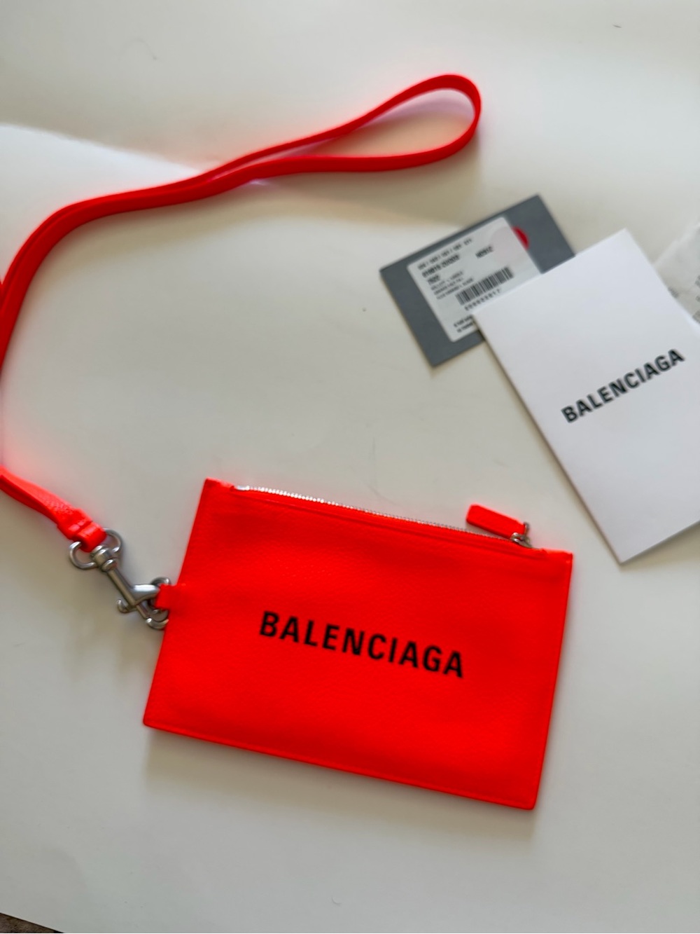 Balenciaga Neon Orange Zip Pouch with Wrist Strap - Picture 1 of 9
